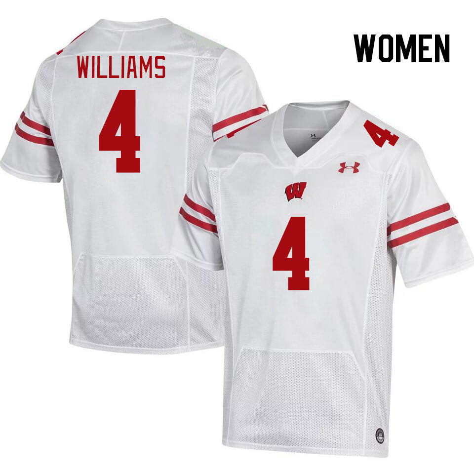 Women #4 C.J. Williams Winsconsin Badgers College Football Jerseys Stitched Sale-White